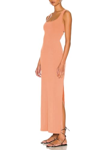 Image of Women Backless Bodycon Maxi Dress High Side Slit Twist Back Tank Dress | Criss Cross Twist Back Clubwear Scoop Neck Evening Party Dress Casual Vacation Beach Sundress Sleeveless Slit Prom Gown