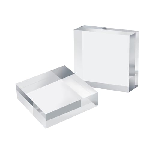 Acrylic Square Display Block, 2 Pieces 3 x 3 x 1 Inches Edge Polished Clear Display Pedestal Display Base