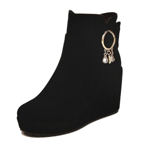 Womens Wedges Ankle Boots Platform Round Toe Fashion