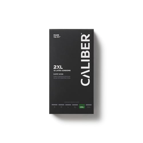 Caliber 2XL Condoms — XXL Condoms, Extra Wide, Extra Long, Wide Fit, 64MM Wide, Lubricated, Latex, Condoms for Large Girth, FDA-Cleared, 12 Count