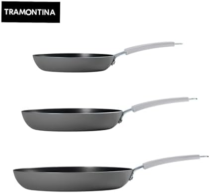 Tramontina 3 Piece Nonstick Fry Pan Set 8" 10" 12", Heavy-gauge aluminum, Porcelain enamel exterior, Reinforced nonstick interior is made without PFOA. Riveted soft-grip silicone handle. - Thumbnail 4