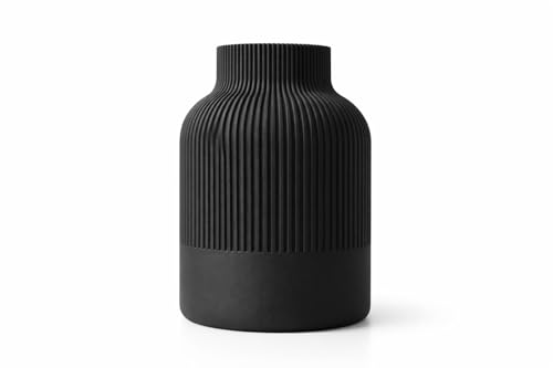 NOVA Deko Vase Modern Geriffelt Minimalistische Blumenvase für Wohnzimmer Tisch & Regal Skandinavische Design Vase 3D Druck Dekoration (Schwarz 12 cm)