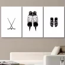 LMAIWANG 3 sztuki nowoczesnych, minimalistycznych obrazów do hokeja na lodzie z kijami hokejowymi plakaty do dekoracji ścian (70 x 100 cm x 3/bezramowe)