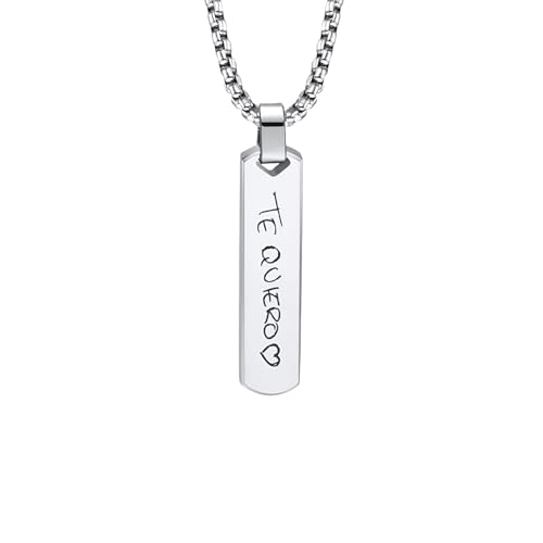 Collar hombre personalizado barra plateada | Collar personalizado hombre | Collar barra unisex |Collar grabado | Collar manuscrito (Plateado, Manuscrito)