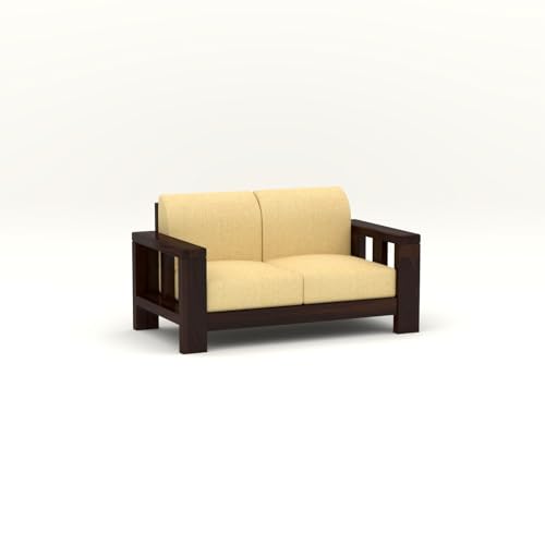 Image of NATRAJ ART & CRAFT Solid Wood 2 Seater Sofa for Living Room | Wooden Frame Fabric Cushioned Loveseat Sofa with Armrests| Modern Comfortable Couch for Home & Office (Walnut Finish)