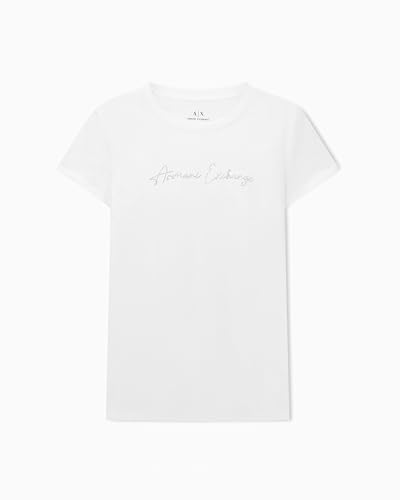 Armani Exchange Camiseta de Manga Corta para Mujer, con Logotipo Grande y Estampado Grande, Color Blanco, XL, Color Blanco., XL