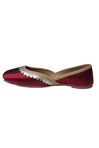 Image of Pluxh Women's Ethnic Jutti Shoes | Shiny Finish Mojari with Sequin Border | Soft Cushioned Slip-On Flats for Casual