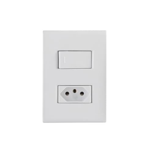 Tramontina Conjunto com 1 Interruptor Simples 10A 250V e 1 Tomada 2P+T 20A 250V 4x2 - Liz Branco