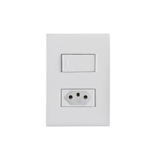 Tramontina Conjunto com 1 Interruptor Simples 10A 250V e 1 Tomada 2P+T 20A 250V 4x2 - Liz Branco