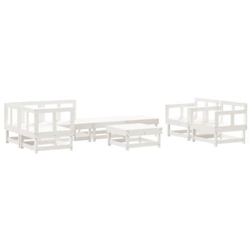 Nqyjm Juego de Muebles de jardín 8 Piezas Madera Maciza Pino Blanco Muebles Exterior terraza Muebles de jardín Exterior, para Patio terraza L318H222