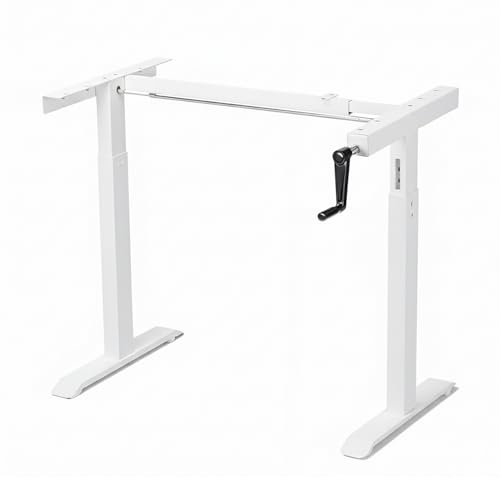 Image of Manual Hand Crank Standing Desk Frame | Non Electric Height Adjustable Sit-Stand Table No Power Required | Silent Operation, Heavy-Duty Steel| 3-Year Warranty | White Frame Only No Tabletop