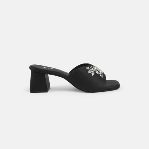 Image of Mochi Women Synthetic Embellished Slip-On Block Heel Sandals