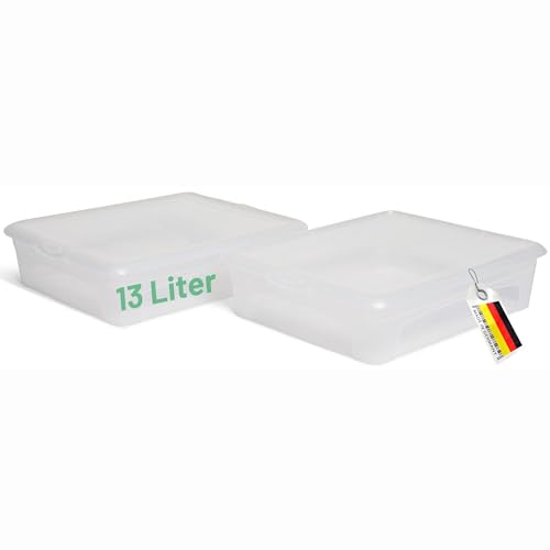 Novaliv 2x Aufbewahrungsbox durchsichtig mit Deckel 13L Nestbar stapelbare Plastikbox Flach Clipverschluss Kunststoffbox Transparent BPA-frei41x34x10 cm