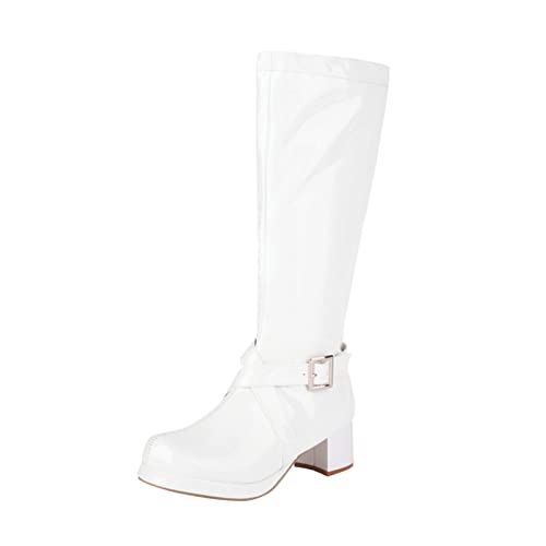 Bottines mi-mollet confortables à talon carré et fermeture zippée pour l'hiver