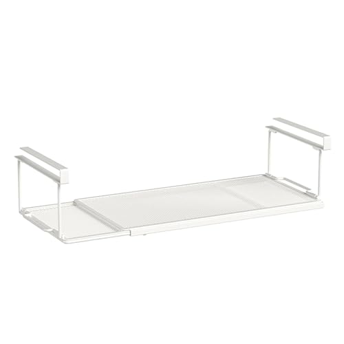 LunaMeet 吊り下げ収納 伸縮式 吊り下げ棚 吊り戸棚下ラック 棚下収納 吊り戸棚収納 吊り戸棚バスケット 戸棚した収納ラック 吊り下げ キッチン下収納 折り畳み式 (ホワイト, 1個入)