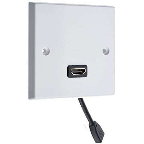 HDMI x 1 AV Audio Wall Face Plate - White Female to Female FLEXIBLE FLYLEAD Cover