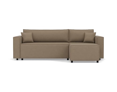 Bestmobilier - Jonas - canapé d'angle réversible 4 Places Convertible avec Coffre en Tissu texturé, Taupe