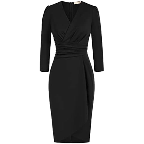Belle Poque Women V Neck Wrap Dress Ruched Waist Sexy Evenig Dress Black M #3 Cover