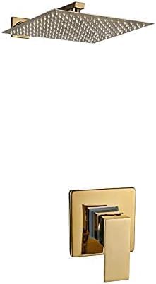 Golden Shower Set 8/10/12 Square Rainfall Shower Faucet Wall Mount Bathroom Faucet ConceaShower Mixer Set Bathtub Tap,12 Inch 2,Ways Valve,12 Inch 3-Ways Valve