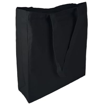 Cottonbagjoe Borsa in tela di jeans di juta (molto resistente e durevole), senza stampa, con piega laterale e fondo e due manici lunghi, 38 x 42 x 10 cm, Nero , 38 x 42 x 10 cm