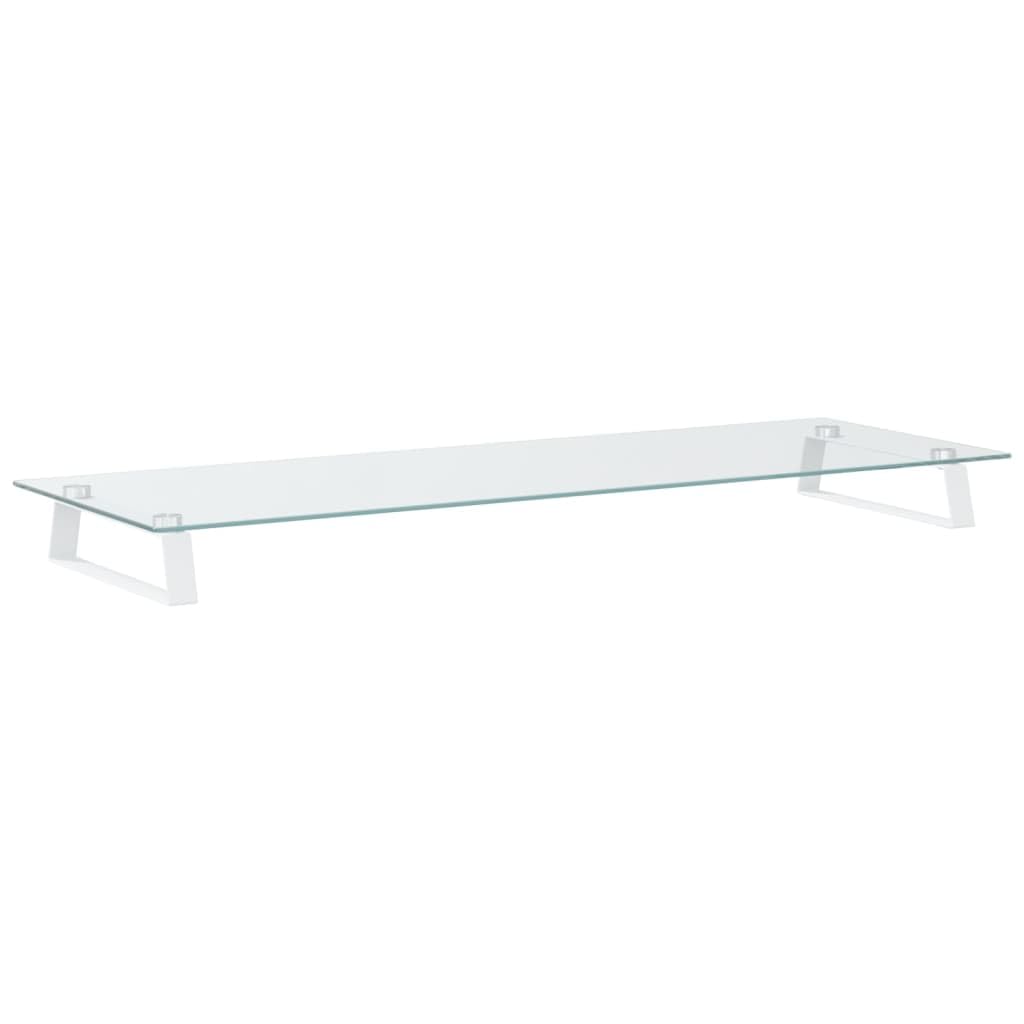 Soporte para monitor de cristal templado blanco y metal, 100 x 35 x 8 cm, soporte ergonómico para pantalla de escritorio y oficina en casa, 10 kg de capacidad de carga para oficina
