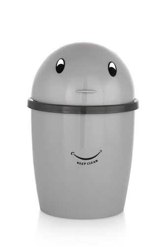 Image of Mini Desktop Trash Can with Swing Lid - Stylish Plastic Wastebasket for Office, Kitchen, Tabletop & Countertop | Small Round Garbage Bin (Small)