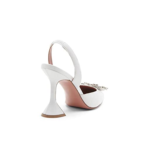 Keleimusi Women'S Satin Pumps High Heel Sandals Slip On Sexy Closed Toe Crystal Slingback Pumps Wedding Party Summer Shoes White thumb #1