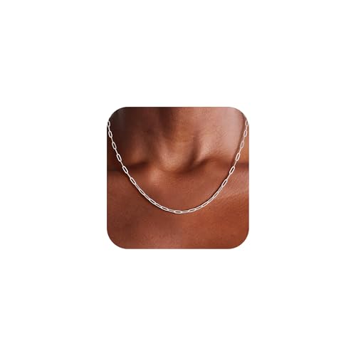 SLOONG Sterling Silber 925 Paperclip Kette Damen - 3mm Breit Büroklammer Kette Silber Halskette Schmuck Geschenke für Frauen Freundin Mama Oma 41cm