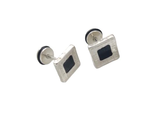 modeva "elevate your essence" Square Magnetic Stud Earrings, Silver-Plated, Unisex Fashion Jewellery with Black Centre-picture-24