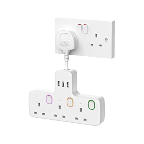 Multi Plug Extension 3 Way 3 USB with Flexible Plug, Mscien Individual Switched Socket Extension Adapter, Plug Extension Adapter Cover