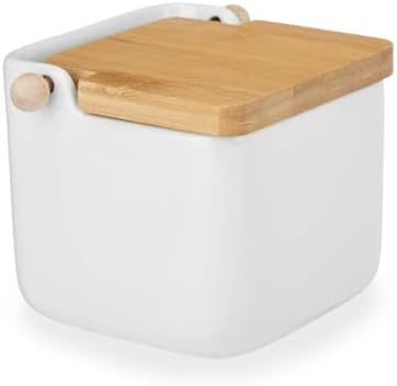 Com-four Keramik Vorratsdosen Set - 3 Stück Mit Bambusdeckel, Luftdicht, 9,5x7,5 Cm