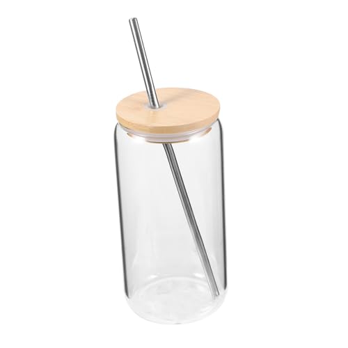 ULTECHNOVO Vaso de Vidrio Transparente con Pajita y Tapa de Bambú Diseño para Jugos Café y Agua Resistente y Reutilizable para Uso Doméstico y Cafeterías