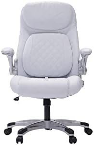 Nouhaus +Posture Ergonomic PU Leather Office Chair. Click5 Lumbar Support with FlipAdjust Armrests. Modern Executive Chair and Computer Desk Chair (White)