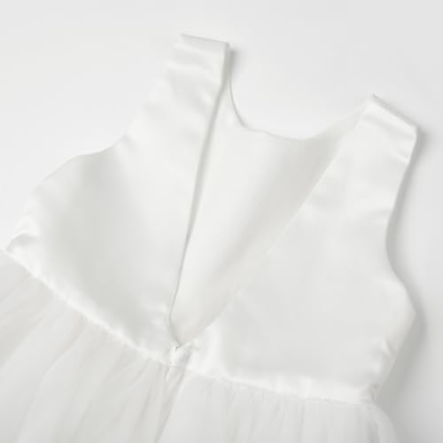 Uhnice Flower Girl Dress Satin V-Back Ball Gown for Wedding Party with Bowknot (White, 110cm /4-5T) by Uhnice - Used condition - Image 4