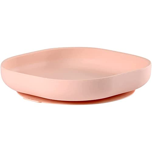 BÉABA Plato con ventosa para niños, 100% silicona, material suave y resistente, Se adhiere a la mesa/bandeja de la trona, comida infantil, Compatible con microondas, rosa