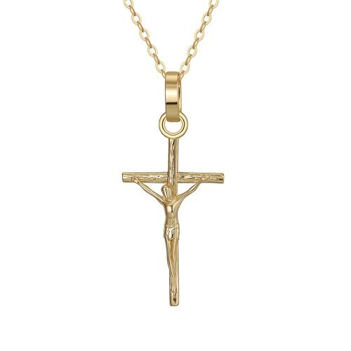 Collier croix en or massif 14K Pendentif crucifix de Jésus d'une finition antique