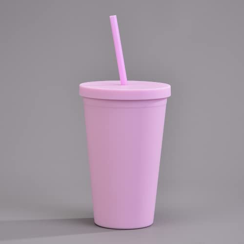 Copo com Canudo, Refresque, 475mL, Acrílico, Semi-Térmico, Cores Focas (Lilás)