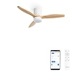 CREATE / WINDCALM LINE/Ventilador de techo con luz blanco madera natural y líneas verticales con Wifi y mando / 40W, Ø132 cm, 6 velocidades, 3 temperaturas de luz, temporizador, verano-invierno