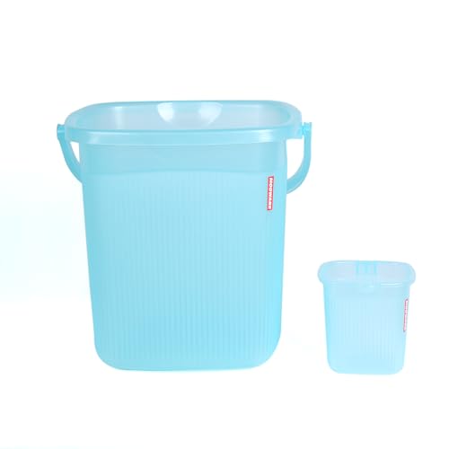 Image of MODWARE Plastic Bucket with Mug Set, 20L Transparent Bucket with 1 Litre Mug, Durable Lightweight Bathroom Set (Blue, 20L)