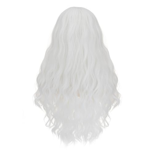 Image of S-noilite White Wig for Women 27 inch Long Curly Wavy Middle Part Wig Seamless Hairline Heat Safe Synthetic Hair Colorful Anime Cosplay Halloween Costume Party Wig