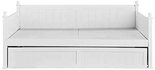 Image of APRODZ Solid Wood Acton Daybed with Trundle Bed for Living Room | Bed for Bedroom | White Finish