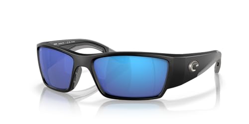Costa Man Sunglasses Matte Black Frame, Blue Mirror Lenses, 61MM