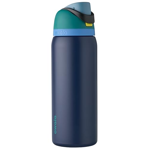 Owala FreeSip Insulated Stainless Steel Water Bottle with Straw for Sports and Travel, BPA-Free, 32-oz, Teal/Navy (Nautical Twilight)