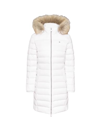Tommy Jeans Damen Daunenmantel Essential Hooded Down Coat mit Kunstpelz, Weiß (White), XXS – Ansicht 1
