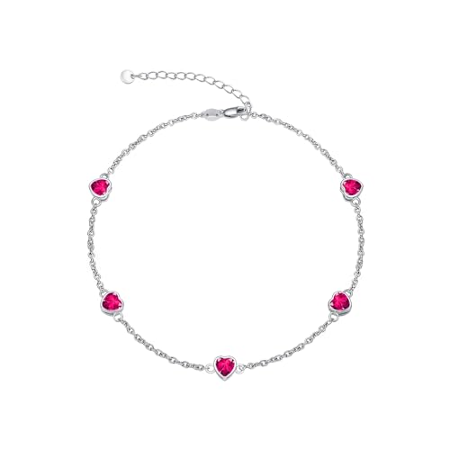 Image of Dorunmo Heart Birthstone Bracelets 925 Sterling Silver Round Birthstone Anklet for Women Birthday Jewelry Gifts for Girlfriend Wife Mother Her