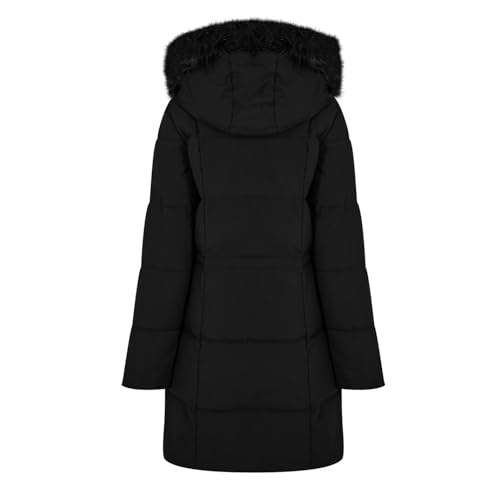 DKNY Womens Hooded Faux-fur Trim Hooded Puffer2