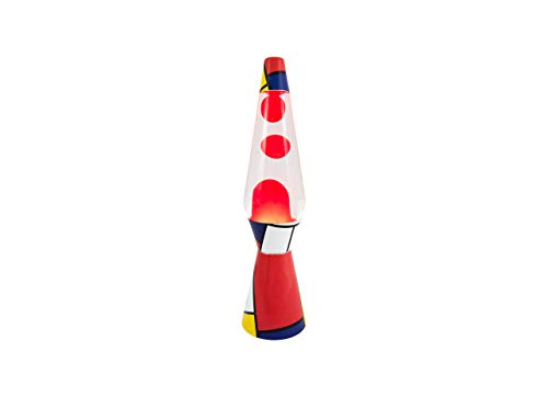 Fisura LT0922 Lampe à lave Rouge Design Mondrian 40 cm Liquide Transparent Magma Rouge Métal et verre.