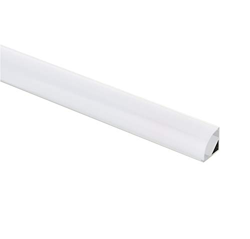 Corner Aluminum LED Profile With Frosted Diffuser - Ceiling LED Channel With White Cover For LED Tape Or Strip - V Shaped Channel Extrusion For Under Cabinet, Shelf, Table | 2 Meters