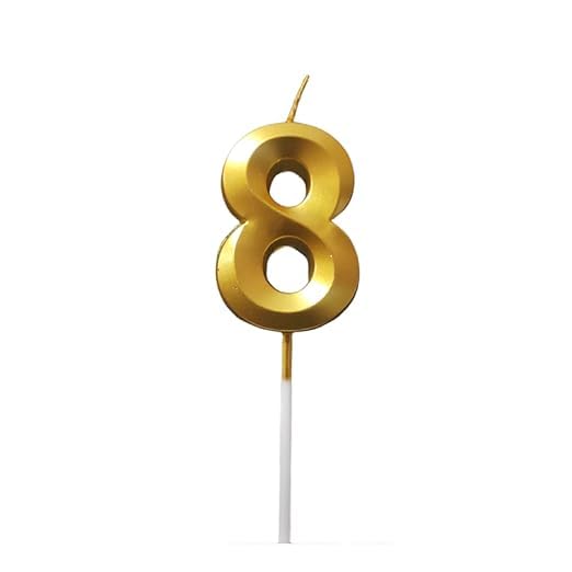 Image of ToyUniverse Number 8 Gold Metallic 3D Candle for Eighth Birthday, Anniversary, Surprise Party Cake Decoration (Pack of 1)