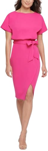 Image of Kensie Womens Short Sleeve Tie Waist Midi Dress